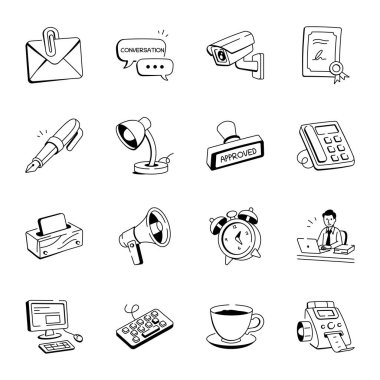 El Çizimi Ofis Simgeleri Koleksiyonu 