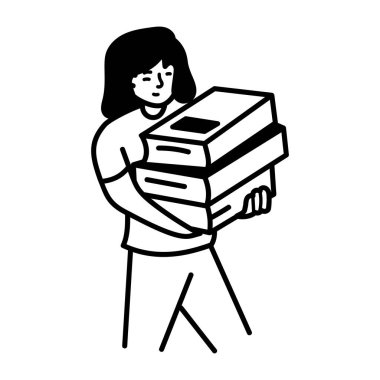 Kitap taşıyan bir karakter, karalama tarzı simge 