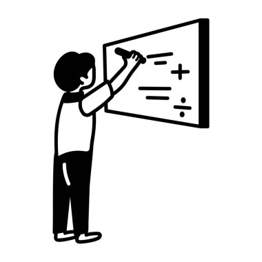 Matematik öğretmeni tahtada yazıyor, doodle biçimi simgesi 