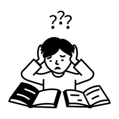 Kafası karışmış öğrencilerin el çizimi simgesi. 