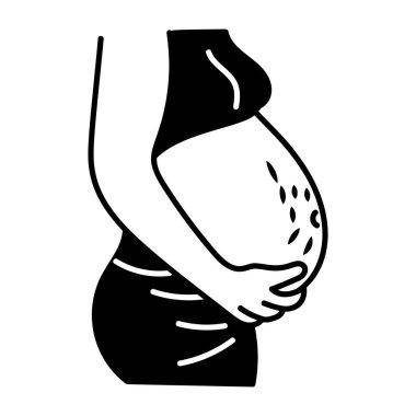 Karnını geren hamile bir kadın, karalama tarzı bir ikon. 