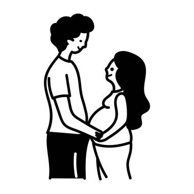 Bekleyen mutlu çiftin Doodle tarzı simgesi 