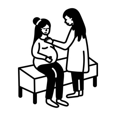 Hamile kadın doktor ziyaretinde, karalama simgesi.