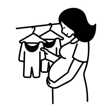 Kadın bebek alışverişi bekliyor, karalama ikonu.