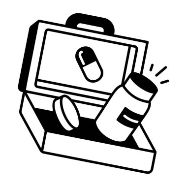 Karalama tarzında ilk yardım çantası simgesi 