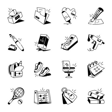 El Çizimi Okul Kırtasiyesi Simgeleri Paketi 