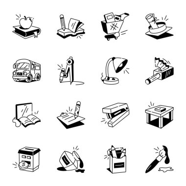 El Çekimi Okul Malzemeleri Koleksiyonu Simgeleri 