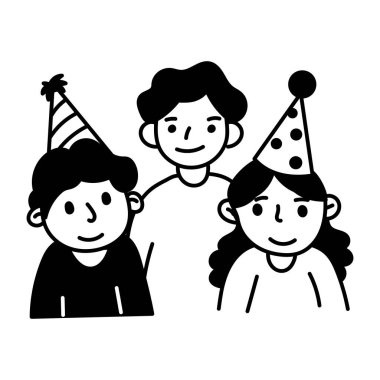 Doğum günü toplantısını resmeden el çizimi. 