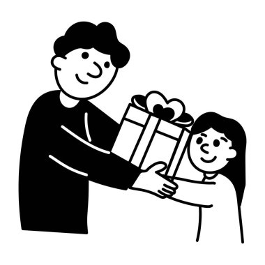 Yaşlı bir insanın doğum gününde çocuğa sürpriz yapmasının karalama çizimi