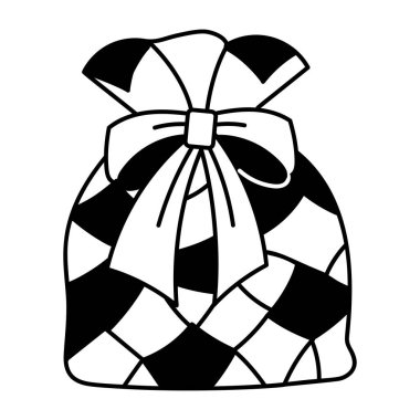 Yay kurdeleyle bağlanmış bir hediye çantası, karalama çizimi.