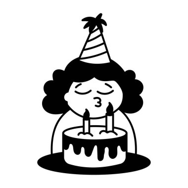 Pastanın üzerine mum üfleyen doğum günü mumlarının karalama çizimi