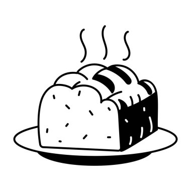 Tabaktaki sıcak ekmeğin karalama stili çizimi 