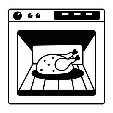 Fırında pişmiş tavuk, elle çizilmiş illüstrasyon. 