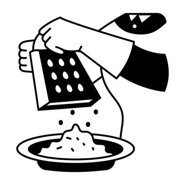 Elleriyle rendelenmiş peynirin karalama stili. 