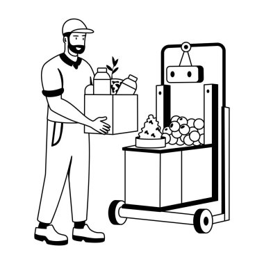 Akıllı bakkal yapan bir adamın kabartma çizimi. 