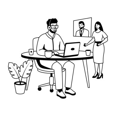 Uzaktan çalışma yapan bir adamın kabartma çizimi 