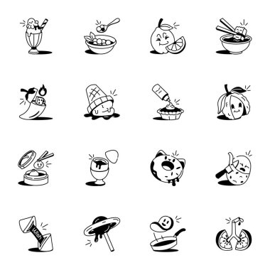 Oyuncu Yemek Ögeleri Koleksiyonu Doodle Simgeleri 