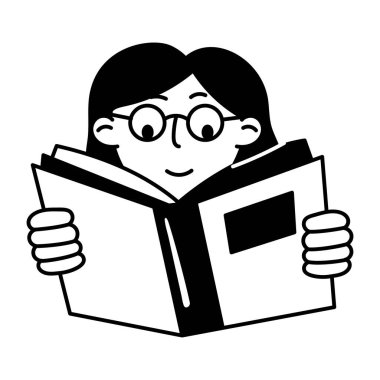 Kitap okuyan bir kızın el çizimi. 