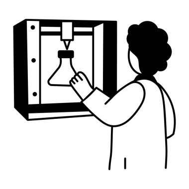 Bilgisayarda ders alan bir öğrenci, elle çizilmiş.