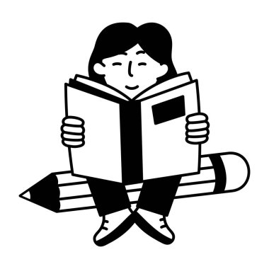 Bilgisayarda ders alan bir öğrenci, elle çizilmiş.