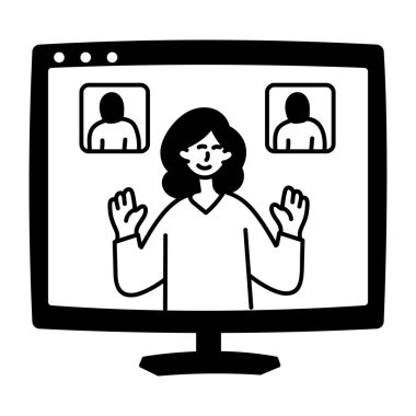 Bilgisayarda ders alan bir öğrenci, elle çizilmiş.