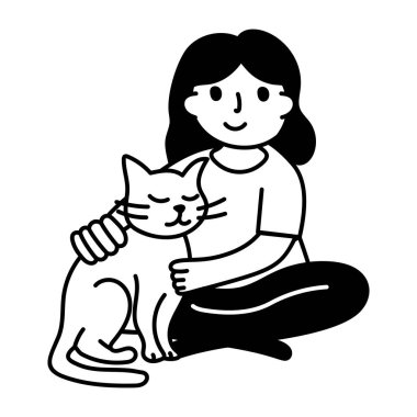 Evcil hayvan sever bir annenin karalama karakteri çizimi. 