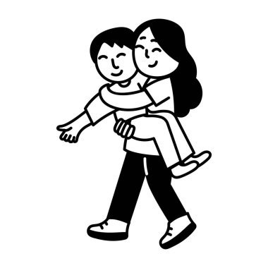 Karnında çocuk taşıyan gülümseyen bir annenin el çizimi.