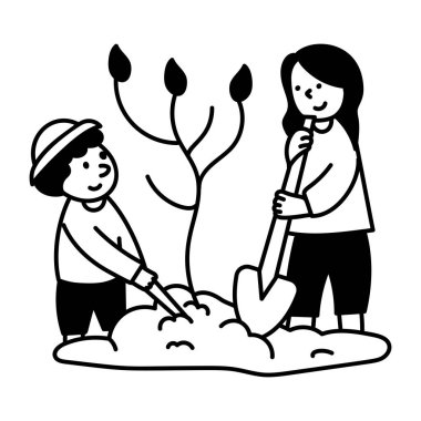 Oğluyla bahçeyle uğraşan bir annenin çizdiği bir el resmi.