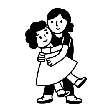 Anne ve çocuk sıcacık sarılıyor, karalama çiziyor.