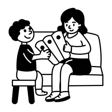 Annesine sürpriz yapan bir oğlanın el çizimi.