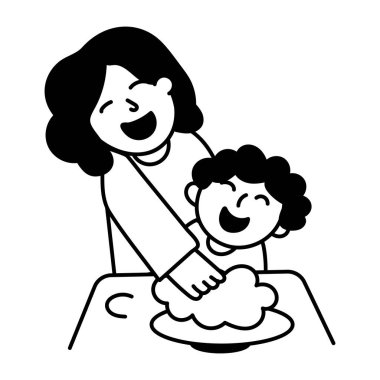 Oğluyla gülen bir annenin el çizimi.