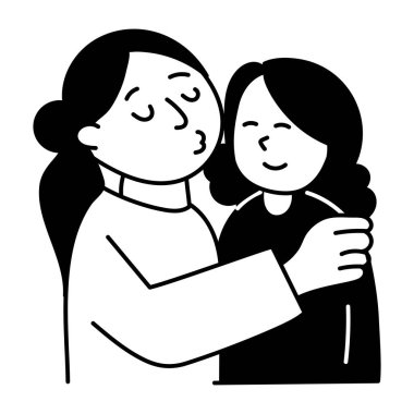 Anneyi kızını öperken gösteren karalama çizimi 