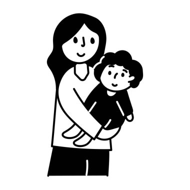 Bebeği taşıyan bir annenin el çizimi. 