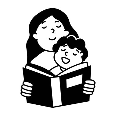 Çocuğa kitap okuyan bir annenin çizimleri.