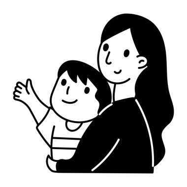 Annelik tasvir eden gülümseyen anne ve çocuğun çizimi.