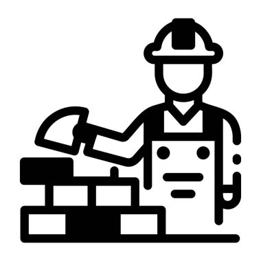 Kabartma biçiminde çalışan tuğla ustası karakter simgesi