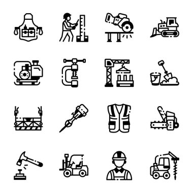 İnşaat Ekipmanları Biçim Simgeleri Koleksiyonu 