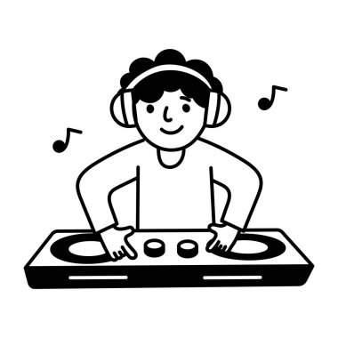 Müzik çalan bir DJ 'in karalama karakteri çizimi 