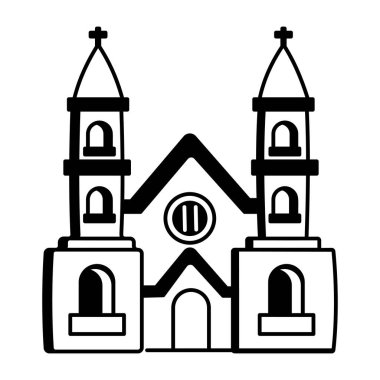 Bir kilise binasının önünü gösteren karalama çizimi 