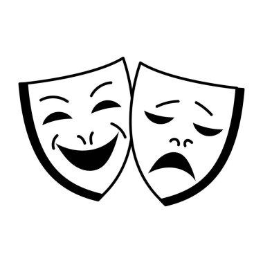 Komedi ve trajedi tiyatro maskeleri, karalama tarzı illüstrasyon