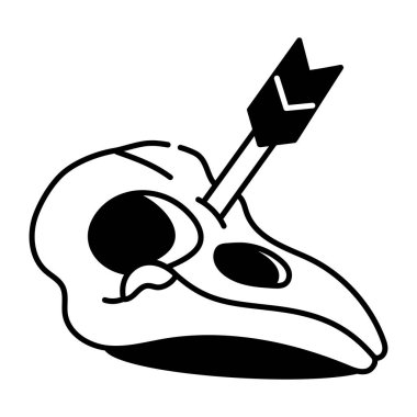 Bıçaklanmış karga kafatasının el çizimi simgesi. 