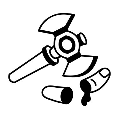 Kanlı balta parmağını ikiye bölüyor, karalama ikonu. 