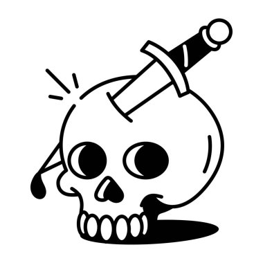 Bıçaklanmış kafatası, bir hançer, doodle tarzı ikon 