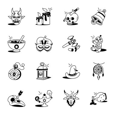 Korku Cadılığı Koleksiyonu Doodle Simgeleri