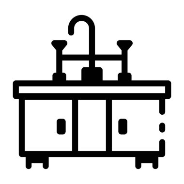 Dolabında lavabo olan doğrusal bir simge 