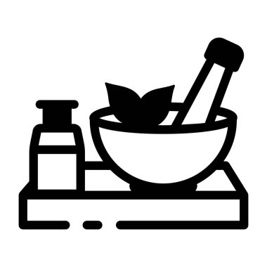 Havan topuzunda ezilen bitkisel ilaçların doğrusal simgesi 