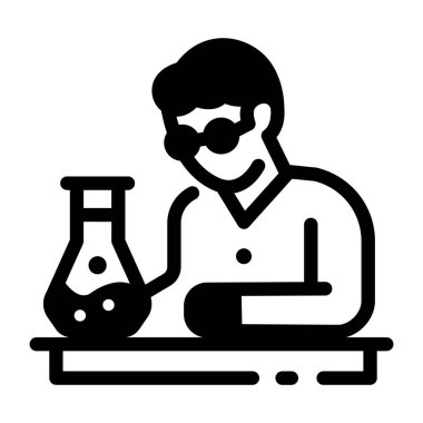 Laboratuvar çalışanı laboratuvarda kimyasal deney yapıyor, satır biçimi simgesi 