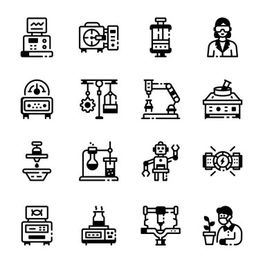 Laboratuvar Ekipmanı Doğrusal Biçim Simgeleri Paketi 