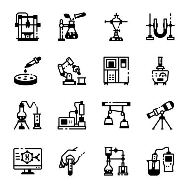 Laboratuvar Test Stili Doğrusal Simgesi Koleksiyonu 