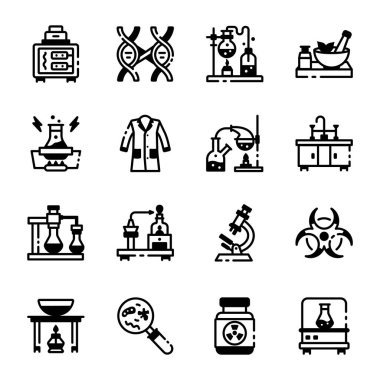 Laboratuvar Deneyi Doğrusal Simgelerinin Koleksiyonu 